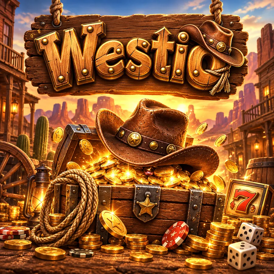 Westio treasure chest overflowing with gold under the Westio sign